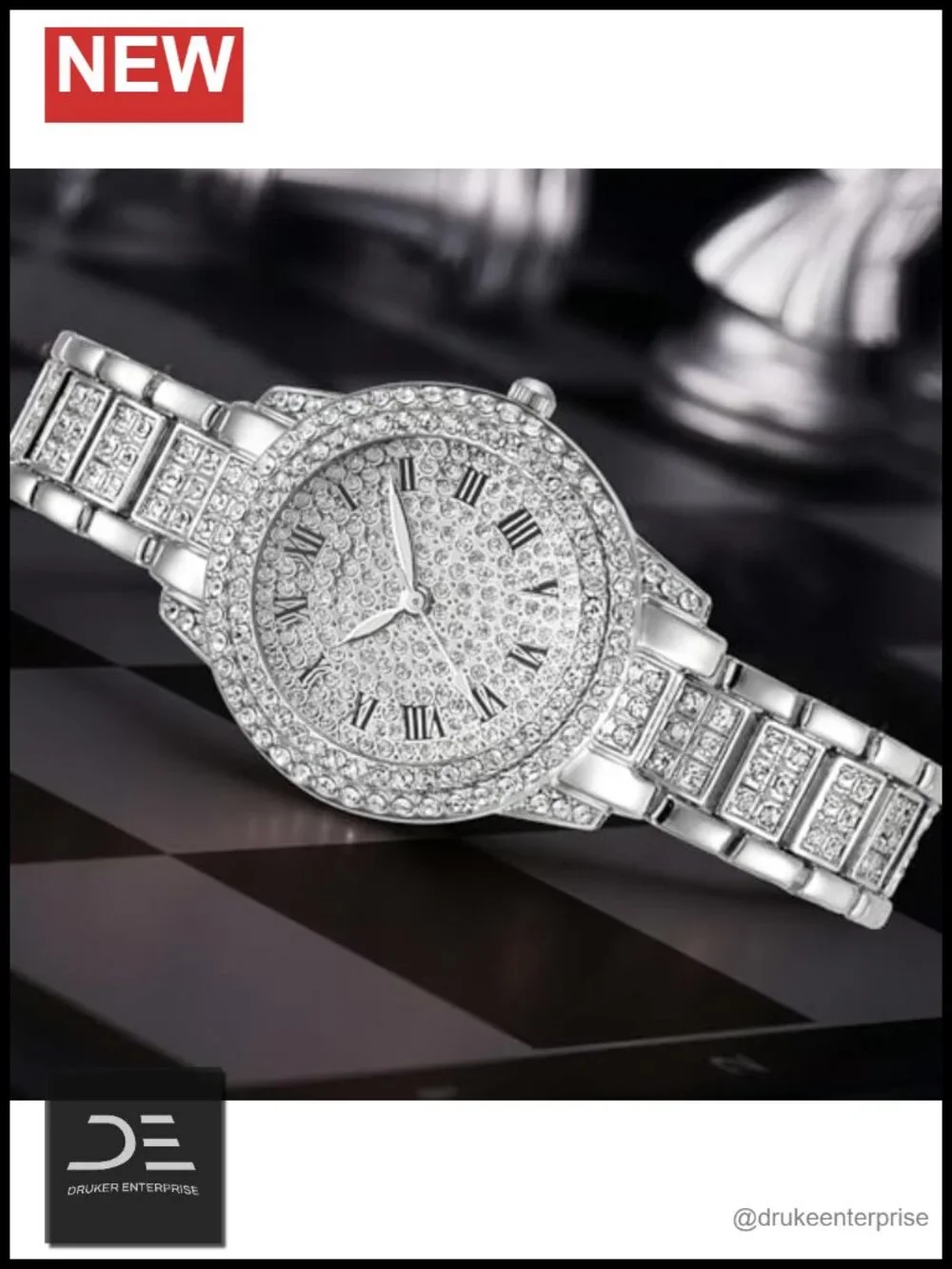 Full Diamond Bling Rhinestone Iced Out Quartz Crystal Stainless Steel Wrist